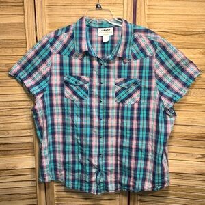 Back in the Saddle Short Sleeve Western Button Down Plaid Size 3X